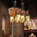 GobekUsa Fish-Shaped Island Lamp: 6-Light Fabric and Glass Hanging Kit in Black for Dining Room, Metal Arm