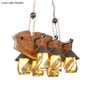 GobekUsa Fish-Shaped Island Lamp: 6-Light Fabric and Glass Hanging Kit in Black for Dining Room, Metal Arm