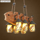GobekUsa Fish-Shaped Island Lamp: 6-Light Fabric and Glass Hanging Kit in Black for Dining Room, Metal Arm