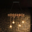 GobekUsa Rustic Wood and Rope Island Pendant Light Fixture - 4-Head Open Bulb Suspension Lighting