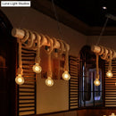 GobekUsa Rustic Wood and Rope Island Pendant Light Fixture - 4-Head Open Bulb Suspension Lighting