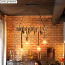 GobekUsa Rustic Wood and Rope Island Pendant Light Fixture - 4-Head Open Bulb Suspension Lighting