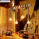 GobekUsa Rustic Wood and Rope Island Pendant Light Fixture - 4-Head Open Bulb Suspension Lighting