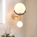 GobekUsa Rustic Wood Wall Lamp with Antler Accents - White Globe Sconce Light for Stairways