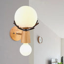 GobekUsa Rustic Wood Wall Lamp with Antler Accents - White Globe Sconce Light for Stairways