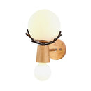 GobekUsa Rustic Wood Wall Lamp with Antler Accents - White Globe Sconce Light for Stairways