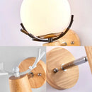 GobekUsa Rustic Wood Wall Lamp with Antler Accents - White Globe Sconce Light for Stairways