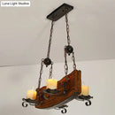 GobekUsa Rustic Wood Island Pendant Light with 4 Bulbs for Restaurants - Brown