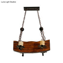 GobekUsa Rustic Wood Island Pendant Light with 4 Bulbs for Restaurants - Brown