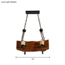 GobekUsa Rustic Wood Island Pendant Light with 4 Bulbs for Restaurants - Brown