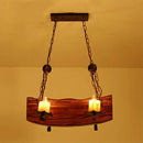 GobekUsa Rustic Wood Island Pendant Light with 4 Bulbs for Restaurants - Brown