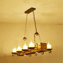GobekUsa Brown Wood Candelabra Pendant Light for Dining Room - Island Hanging Lamp Kit