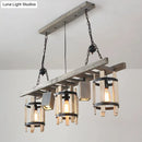 GobekUsa Rustic 5-Light Farmhouse Pendant with Wood Cylinder Frame - Grey/Brown