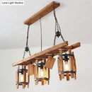 GobekUsa Rustic 5-Light Farmhouse Pendant with Wood Cylinder Frame - Grey/Brown