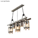 GobekUsa Rustic 5-Light Farmhouse Pendant with Wood Cylinder Frame - Grey/Brown