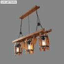 GobekUsa Rustic 5-Light Farmhouse Pendant with Wood Cylinder Frame - Grey/Brown
