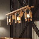 GobekUsa Rustic 5-Light Farmhouse Pendant with Wood Cylinder Frame - Grey/Brown