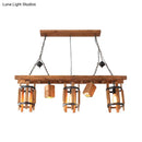 GobekUsa Rustic 5-Light Farmhouse Pendant with Wood Cylinder Frame - Grey/Brown