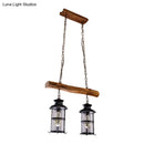 GobekUsa Nautical Clear Glass Cluster Pendant with Wood Design - Brown 2/3-Bulb Island Lighting