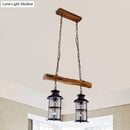 GobekUsa Nautical Clear Glass Cluster Pendant with Wood Design - Brown 2/3-Bulb Island Lighting