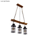 GobekUsa Nautical Clear Glass Cluster Pendant with Wood Design - Brown 2/3-Bulb Island Lighting