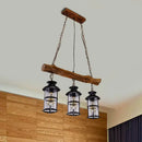 GobekUsa Nautical Clear Glass Cluster Pendant with Wood Design - Brown 2/3-Bulb Island Lighting