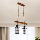 GobekUsa Nautical Clear Glass Cluster Pendant with Wood Design - Brown 2/3-Bulb Island Lighting