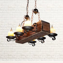 GobekUsa Rustic Marble Candle Pendant Light with Wood Design - 6/8-Light Island Hanging Lamp in Brown