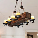 GobekUsa Rustic Marble Candle Pendant Light with Wood Design - 6/8-Light Island Hanging Lamp in Brown