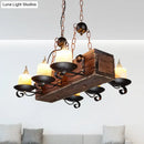 GobekUsa Rustic Marble Candle Pendant Light with Wood Design - 6/8-Light Island Hanging Lamp in Brown