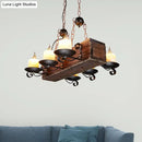 GobekUsa Rustic Marble Candle Pendant Light with Wood Design - 6/8-Light Island Hanging Lamp in Brown