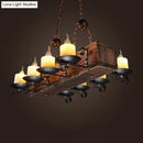GobekUsa Rustic Marble Candle Pendant Light with Wood Design - 6/8-Light Island Hanging Lamp in Brown