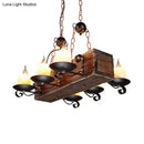 GobekUsa Rustic Marble Candle Pendant Light with Wood Design - 6/8-Light Island Hanging Lamp in Brown