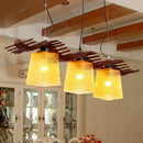 GobekUsa Rustic Wood Island Lamp with Yellow Crackle Glass Shades for Dining Room - 3 Heads in Brown