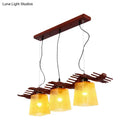 GobekUsa Rustic Wood Island Lamp with Yellow Crackle Glass Shades for Dining Room - 3 Heads in Brown