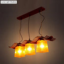 GobekUsa Rustic Wood Island Lamp with Yellow Crackle Glass Shades for Dining Room - 3 Heads in Brown
