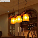 GobekUsa Rustic Wood Island Lamp with Yellow Crackle Glass Shades for Dining Room - 3 Heads in Brown