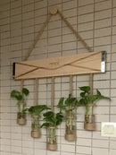 GobekUsa Glass Planter Vase with Wooden Stand for Wall Hanging Display
