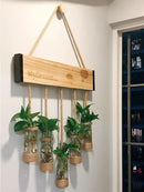 GobekUsa Glass Planter Vase with Wooden Stand for Wall Hanging Display