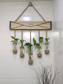 GobekUsa Glass Planter Vase with Wooden Stand for Wall Hanging Display