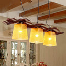 GobekUsa Rustic Wood Island Lamp with Yellow Crackle Glass Shades for Dining Room - 3 Heads in Brown