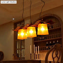 GobekUsa Rustic Wood Island Lamp with Yellow Crackle Glass Shades for Dining Room - 3 Heads in Brown