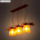 GobekUsa Rustic Wood Island Lamp with Yellow Crackle Glass Shades for Dining Room - 3 Heads in Brown