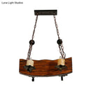 GobekUsa Rustic Wood Island Pendant Light with 4 Bulbs for Restaurants - Brown