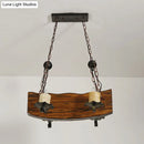 GobekUsa Rustic Wood Island Pendant Light with 4 Bulbs for Restaurants - Brown