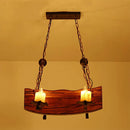 GobekUsa Rustic Wood Island Pendant Light with 4 Bulbs for Restaurants - Brown