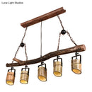 GobekUsa Farmhouse Bamboo Pendant Light- Wood Linear Island Lamp with 5 Lights, Ideal for Restaurants