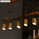 GobekUsa Farmhouse Bamboo Pendant Light- Wood Linear Island Lamp with 5 Lights, Ideal for Restaurants