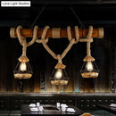 GobekUsa Sophie's Rustic 3-Light Island Pendant with Beige Hemp Rope Shade for Restaurant Suspension Light