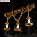 GobekUsa Sophie's Rustic 3-Light Island Pendant with Beige Hemp Rope Shade for Restaurant Suspension Light